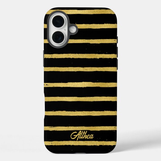 Modern zwart en goud gestreept Case-Mate iPhone case (Achterkant)