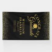 Modern zwart en goud glitter Afstuderen Spandoek (Horizontaal)