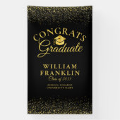 Modern zwart en goud glitter Afstuderen Spandoek (Verticaal)