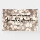 Modern Zwart en Goud Glitter Bruiloft Welkomstbord Spandoek (Horizontaal)