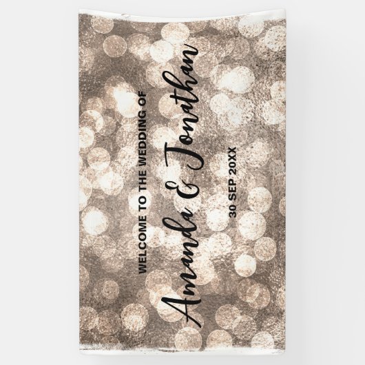 Modern Zwart en Goud Glitter Bruiloft Welkomstbord Spandoek (Verticaal)