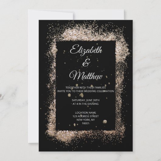 Modern zwart en goud glitter minimalistische bruil kaart (Voorkant)