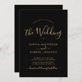 Modern Zwart en Goud Kalligrafie Script Bruiloft Kaart (Voorkant / Achterkant)