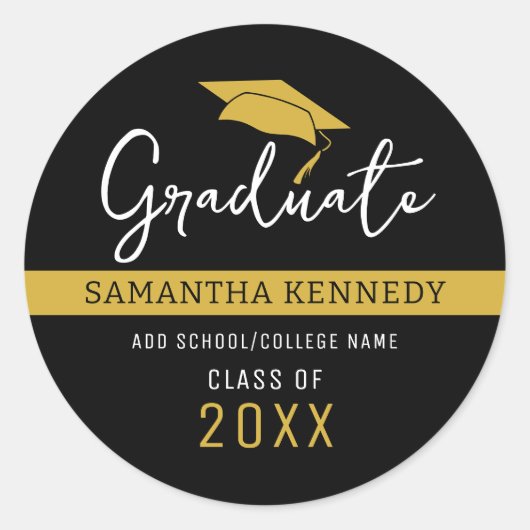 Modern zwart en goud klasse van 2025 Afstudeerder Ronde Sticker (Voorkant)