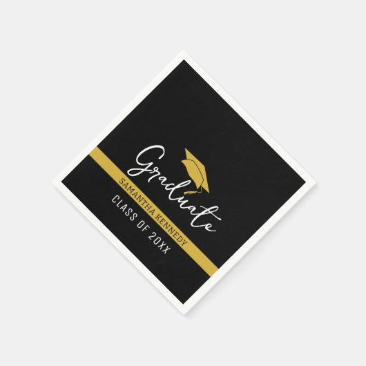 Modern zwart en goud klasse van 2025 Afstudeerders Servet (Hoek)