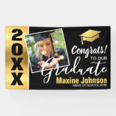 Modern zwart en goud klasse van 2025 Foto Afstuder Spandoek (Horizontaal)