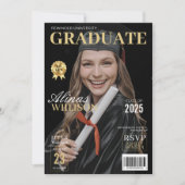 Modern zwart en goud magazine foto afstuderen kaart (Voorkant)