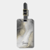 Modern Zwart en Goud Marbled Bagagelabel (Voorkant verticaal)