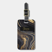 Modern Zwart en Goud Marbled Bagagelabel (Voorkant verticaal)