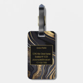 Modern Zwart en Goud Marbled Bagagelabel (Achterkant verticaal)