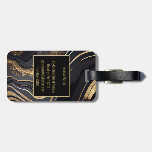 Modern Zwart en Goud Marbled Bagagelabel (Achterkant horizontaal)