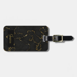 Modern Zwart en Goud Marbled Bagagelabel