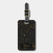 Modern Zwart en Goud Marbled Bagagelabel (Voorkant verticaal)