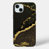 Modern Zwart en Goud Marbled Case-Mate iPhone Case (Achterkant)