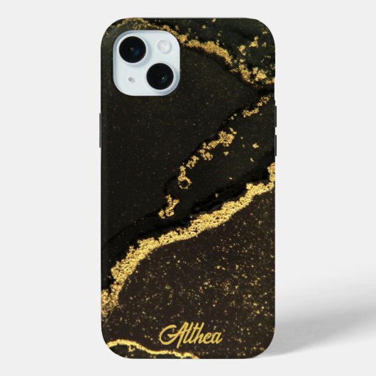 Modern Zwart en Goud Marbled Case-Mate iPhone Case (Achterkant)
