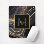 Modern Zwart en Goud Marbled Monogram Muismat (Met muis)