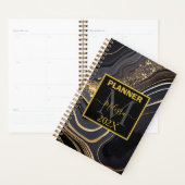 Modern Zwart en Goud Marbled Monogram Planner (Display)