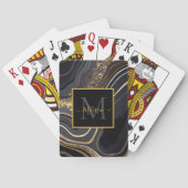 Modern Zwart en Goud Marbled Monogram Pokerkaarten (Achterkant)