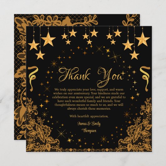 Modern zwart en goud mijlpaal Jubileum Bedankkaart (Voorkant / Achterkant)