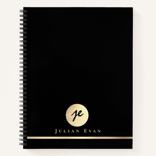 Modern zwart en goud monogram executive spiraal notitieboek (Voorkant)