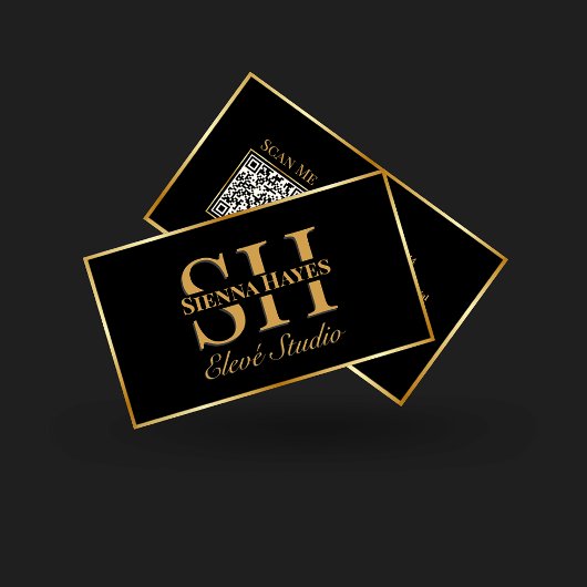 Modern zwart en goud Monogram Visitekaartje