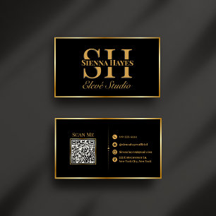 Modern zwart en goud Monogram Visitekaartje