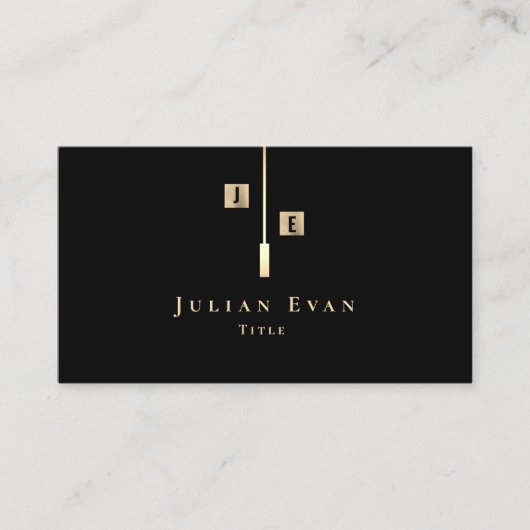 Modern zwart en goud Monogram Visitekaartje (Voorkant)