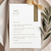 Modern Zwart en Goud Monogrammed Bruiloft Menu