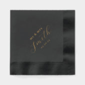 Modern zwart en goud Mr. Mrs Wedding Folie Servetten (Voorkant)