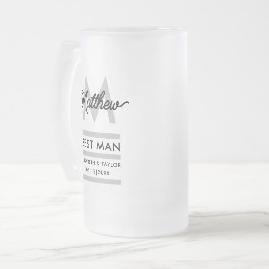 Modern Zwart en Goud Naam toevoegen & Monogram Bes Matglas Bierpul (Voorkant links)