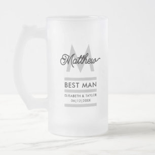 Modern Zwart en Goud Naam toevoegen & Monogram Bes Matglas Bierpul