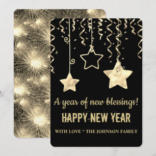 Modern Zwart en Goud Nieuwjaar Feestdagenkaart