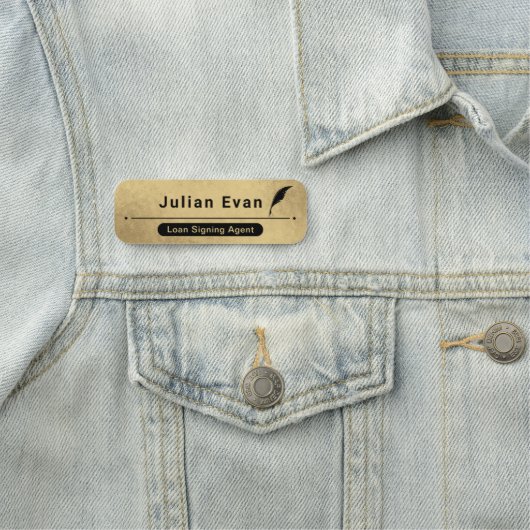 Modern zwart en goud notaris openbare Quill icoon Naamplaatje (In situ)