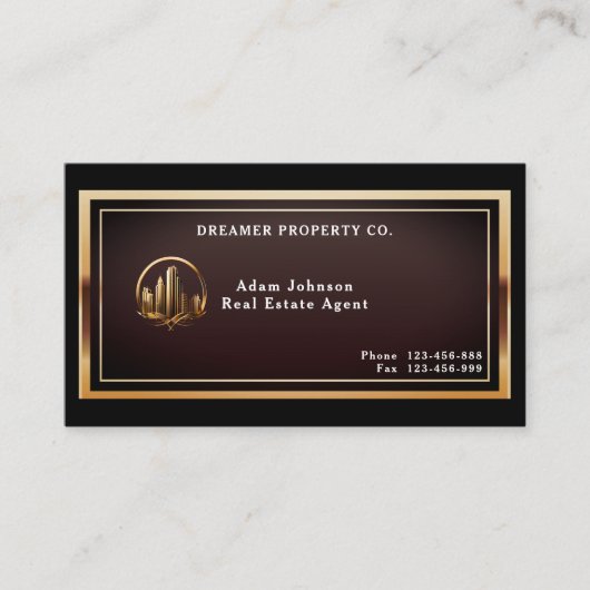 Modern zwart en goud onroerend goed visitekaartje (Voorkant)
