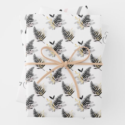 Modern zwart en goud op wit gecoördineerd inpakpapier vel (In situ)