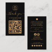 Modern Zwart en Goud QR code Bestellen dank u Visitekaartje (Voorkant / Achterkant)