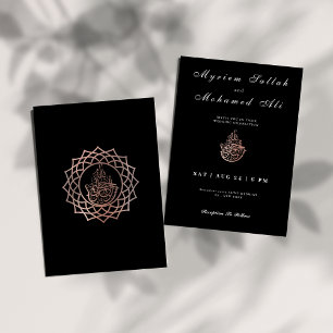 Modern zwart en goud roze moslim bruiloft kaart