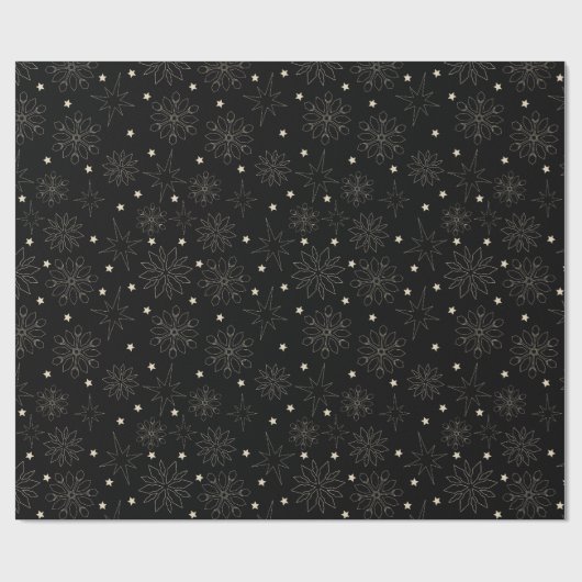 Modern zwart en goud Schattige kerstpatroon Cadeaupapier (Vlak)