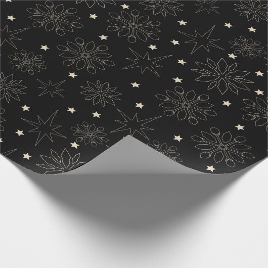 Modern zwart en goud Schattige kerstpatroon Cadeaupapier (Hoek)