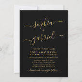 Modern Zwart en Goud Script Monogram Bruiloft Kaart (Voorkant)