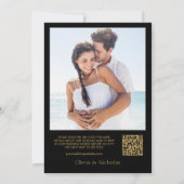Modern Zwart en Goud Script QR Code Foto Bruiloft Kaart (Achterkant)