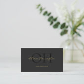 Modern zwart en goud script QR Code Monogram Visitekaartje (Staand voorkant)