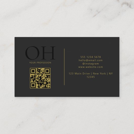 Modern zwart en goud script QR Code Monogram Visitekaartje (Achterkant)