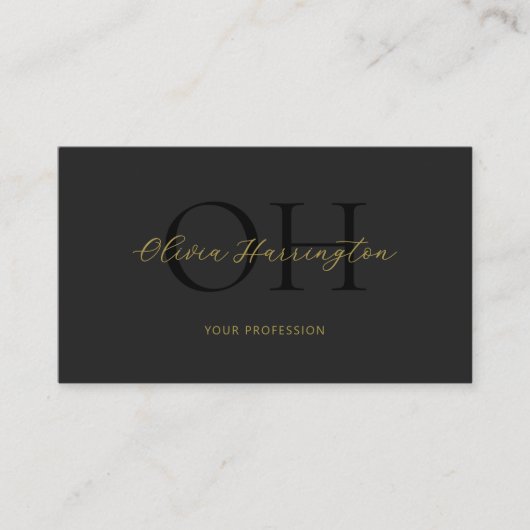 Modern zwart en goud script QR Code Monogram Visitekaartje (Voorkant)