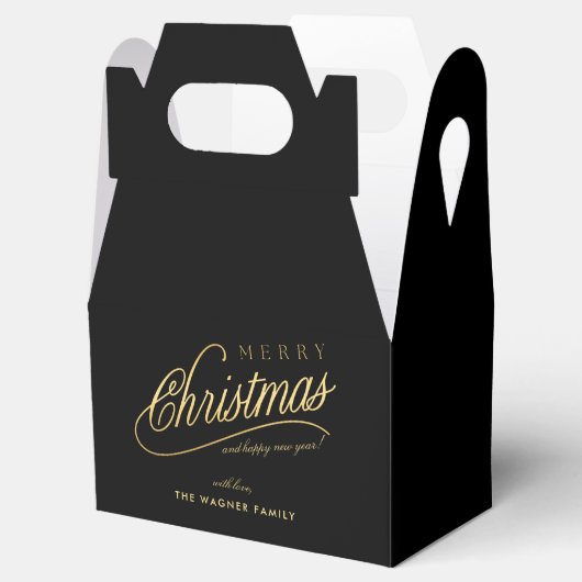Modern zwart en goud script Vrolijk kerstfeest Bedankdoosjes (Geopend)