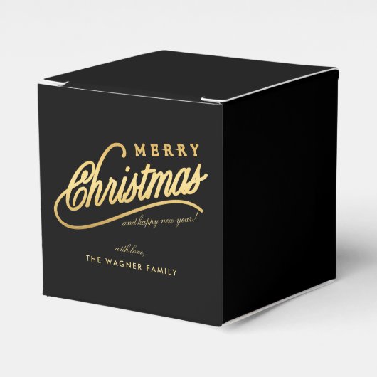 Modern zwart en goud script Vrolijk kerstfeest Bedankdoosjes (Voorkant Zijde)