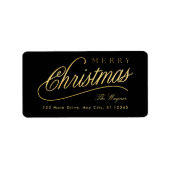 Modern zwart en goud script Vrolijk kerstfeest Etiket (Voorkant)
