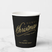 Modern zwart en goud script Vrolijk kerstfeest Papieren Bekers (Voorkant)