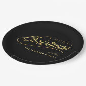 Modern zwart en goud script Vrolijk kerstfeest Papieren Bordje (Gekanteld)