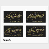 Modern zwart en goud script Vrolijk kerstfeest Rechthoekige Sticker (Vel)